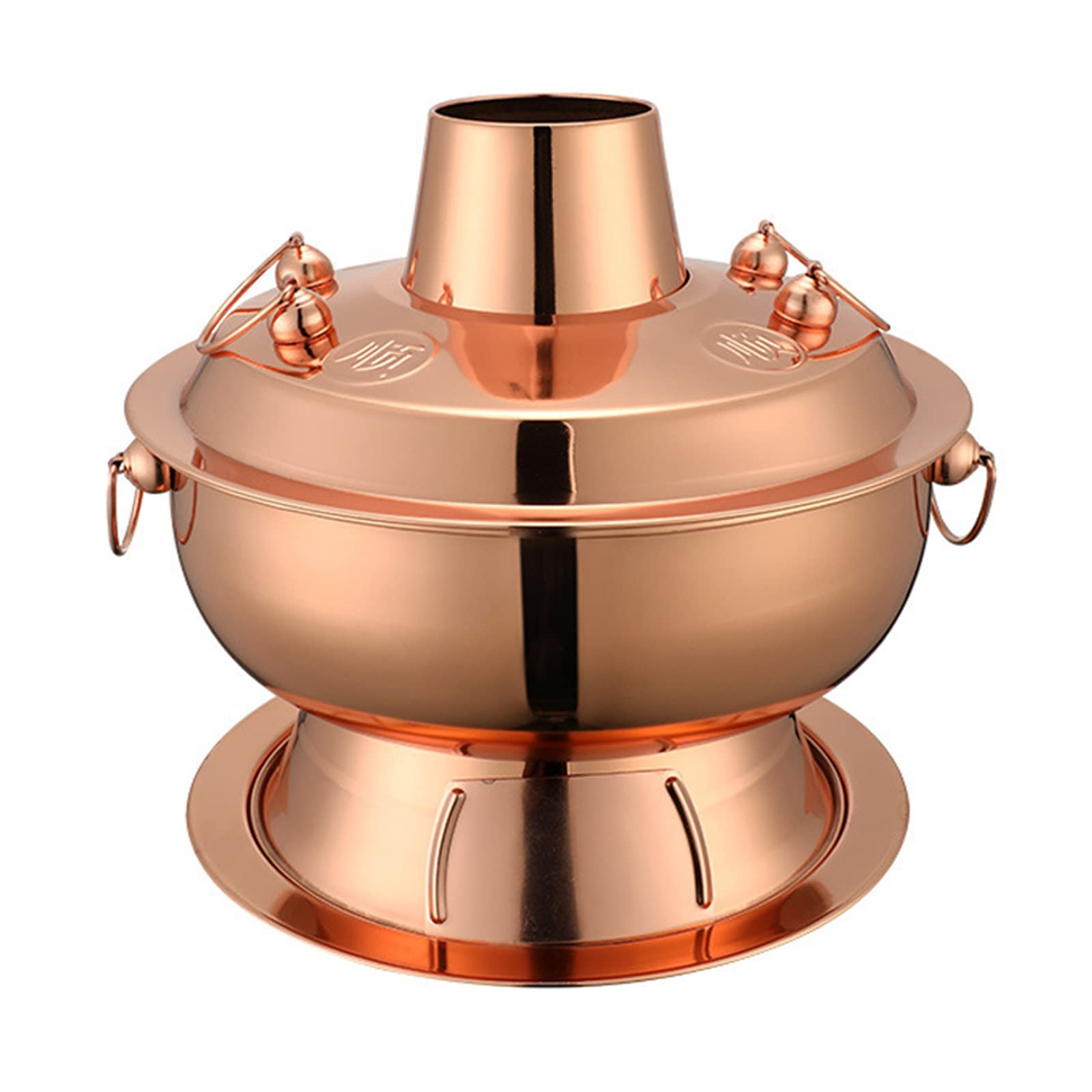 asdchZen Copper Hot Pot,Vintage Shabu Pot,Vintage Copper Hot Pot,Food Grade Stainless Steel Charcoal Shabu Hot Pot,Cooker Chinese Traditional Stew Pot Soup Pot Cookware For Home,Rose,32cm