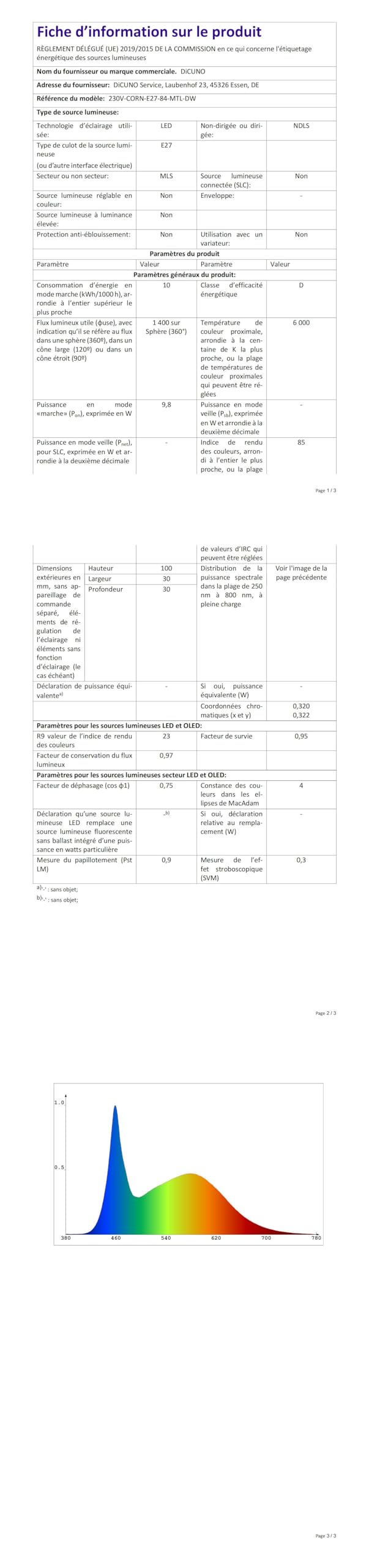 DiCUNO Bombilla LED E27 Maíz 10W, Equivalente halógena 130W, 1400lm, Luz frío 6000K, No regulable, 230V, Casquillo E27 estándar, Ahorro de energía, Pack de 2