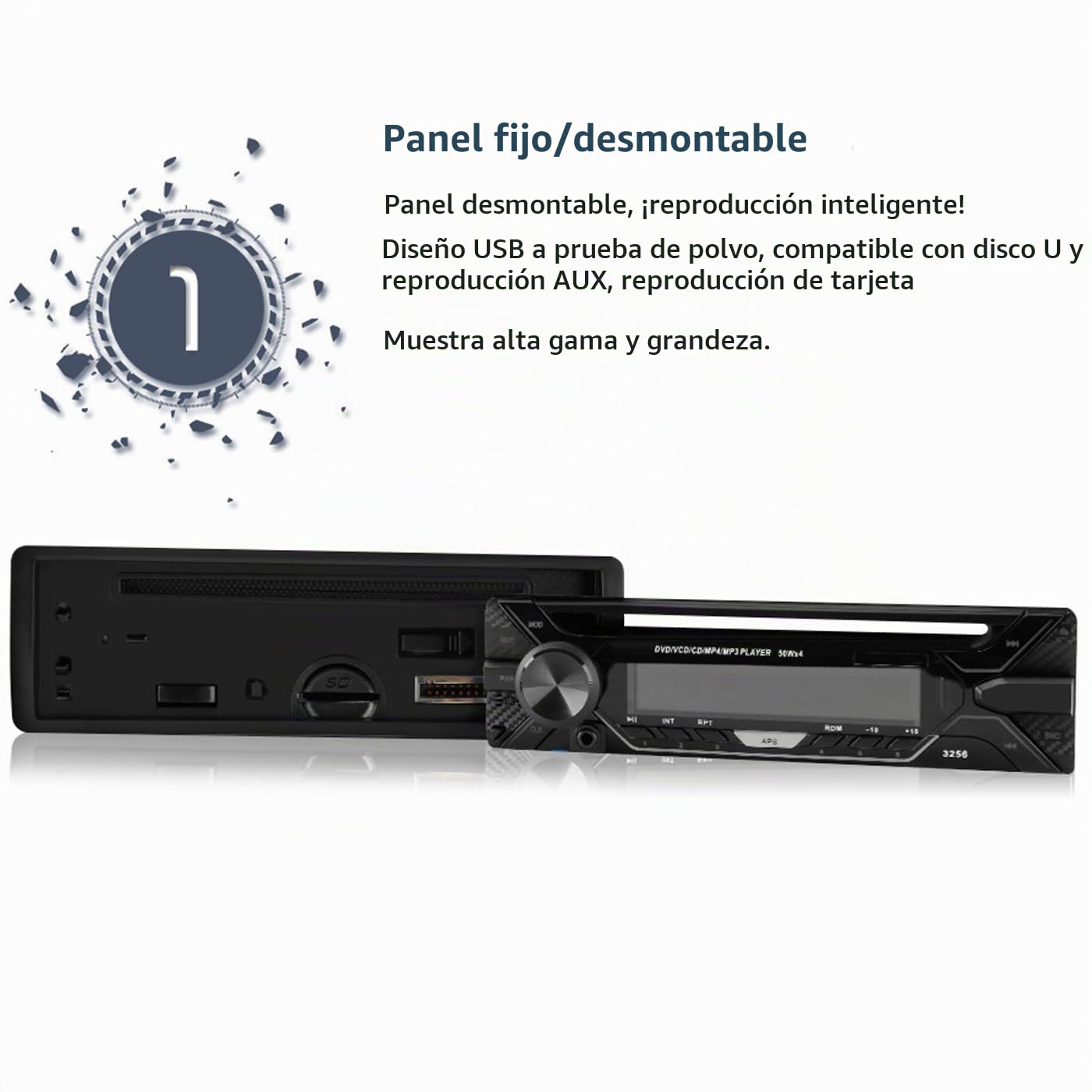 Radio de Coche 1 DIN Bluetooth MP3 estéreo Panel Desmontable Autoradio FM AUX IN USB Tarjeta SD DVD CD Reproductor de música