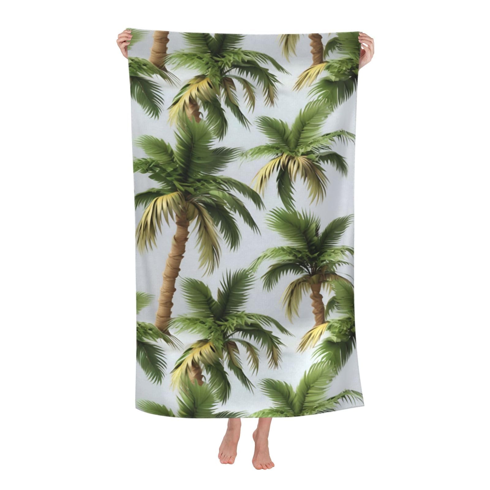 Pojknbv White 3D Palm Tree Print Oversized Adult Beach Towel Quick-Dry Comfortable Lightweight Travel Pool Camping