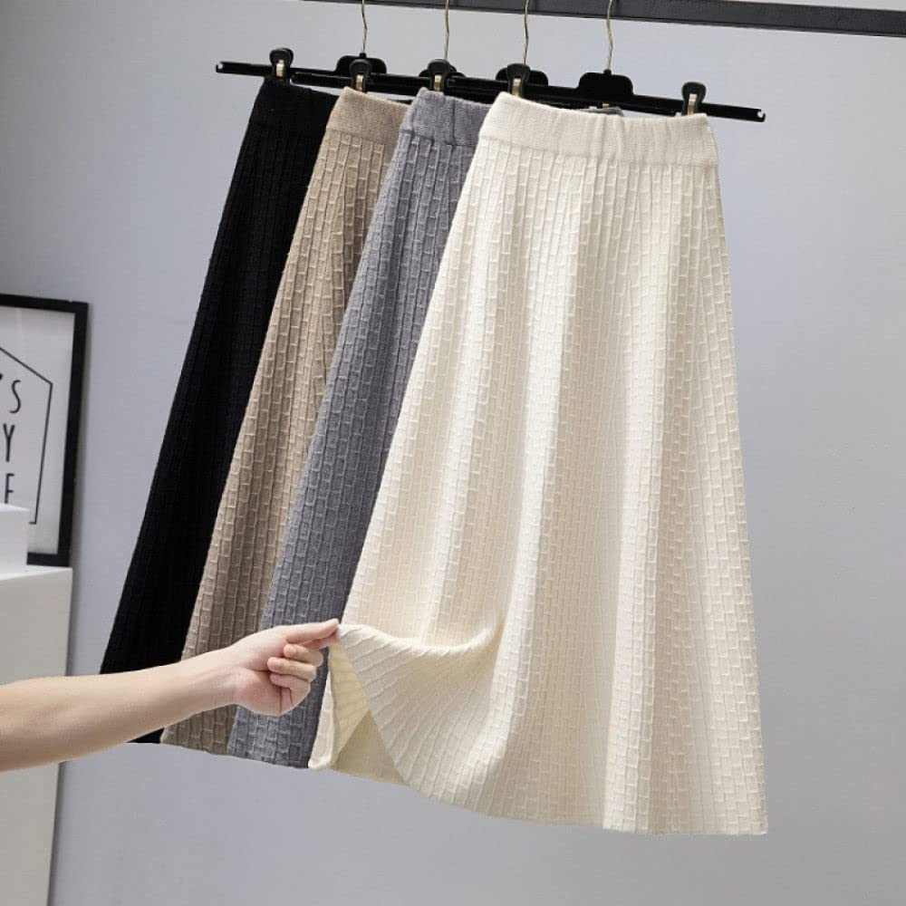 Gonne Da Donna,Gonna Longuette Da Donna Bianca Elastica A Vita Alta In Maglia Scozzese Gonna Ad Ombrello In Jacquard Gonna Autunnale Semplice A-Line Increspato Gonne Lunghe Eleganti Per Ragazze Sign