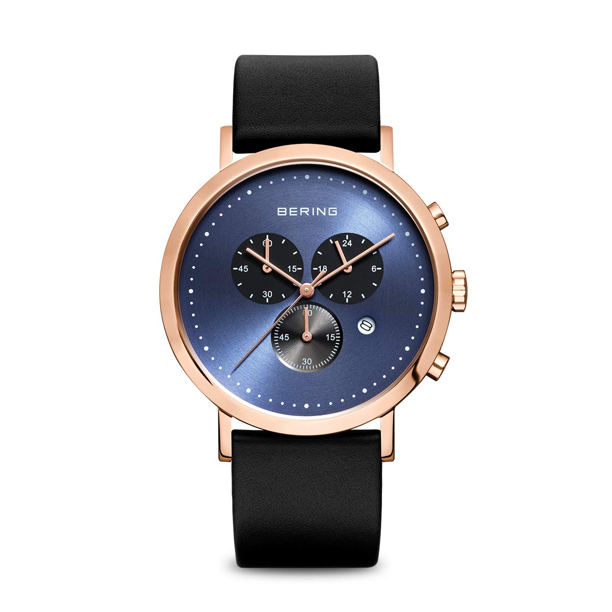 Bering Herren Quarz Uhr | Armbanduhr 40 mm Edelstahlgehäuse und Zifferblatt | Kalbslederarmband | Saphierglas | 5 ATM | 10540