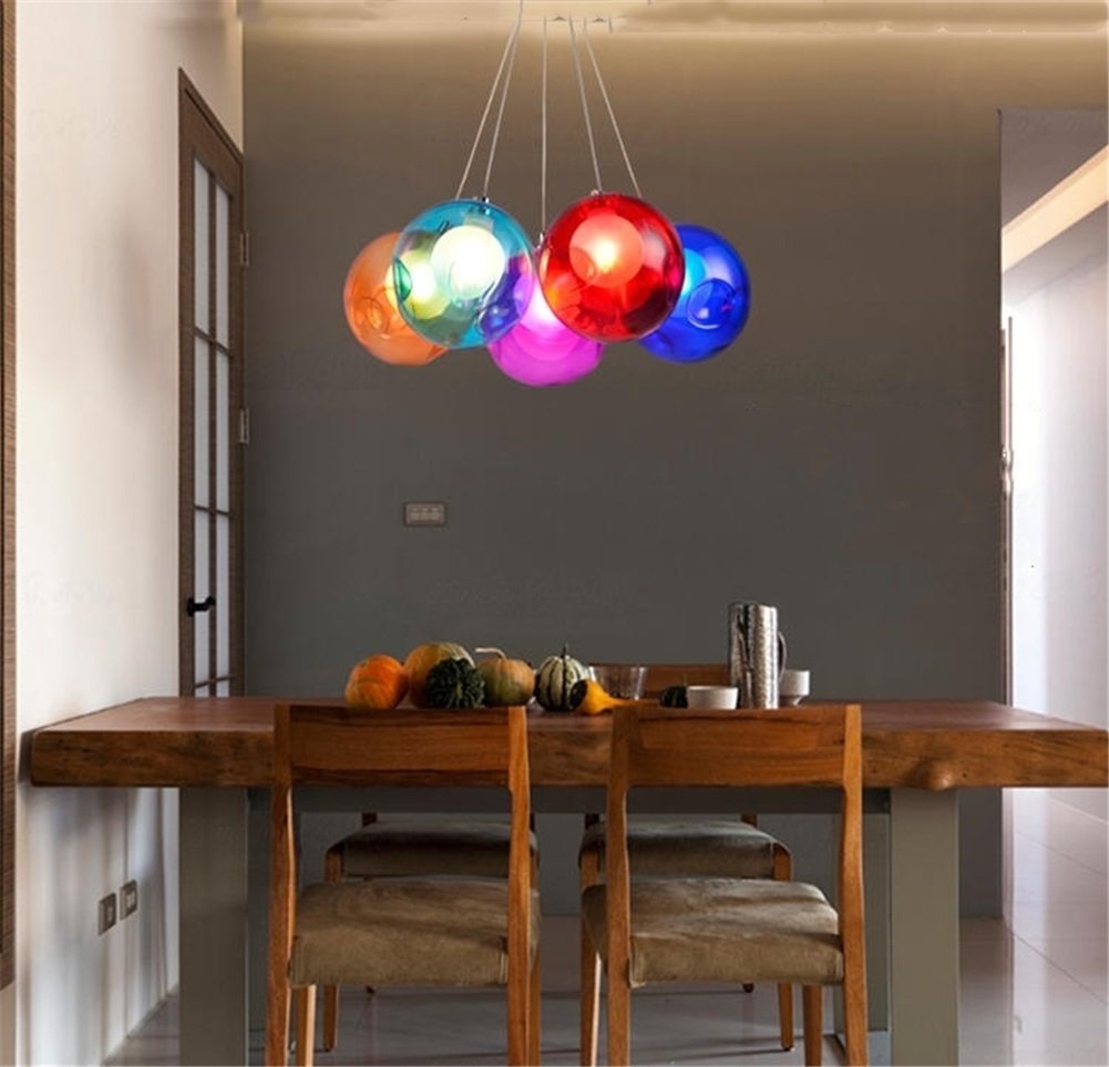 Lampadario A Sospensione 3D Effetto Fuochi D'Artificio In Vetro Colorato - Moderno, E27, 22x32 Cm Per Sala Da Pranzo E Bar - 4