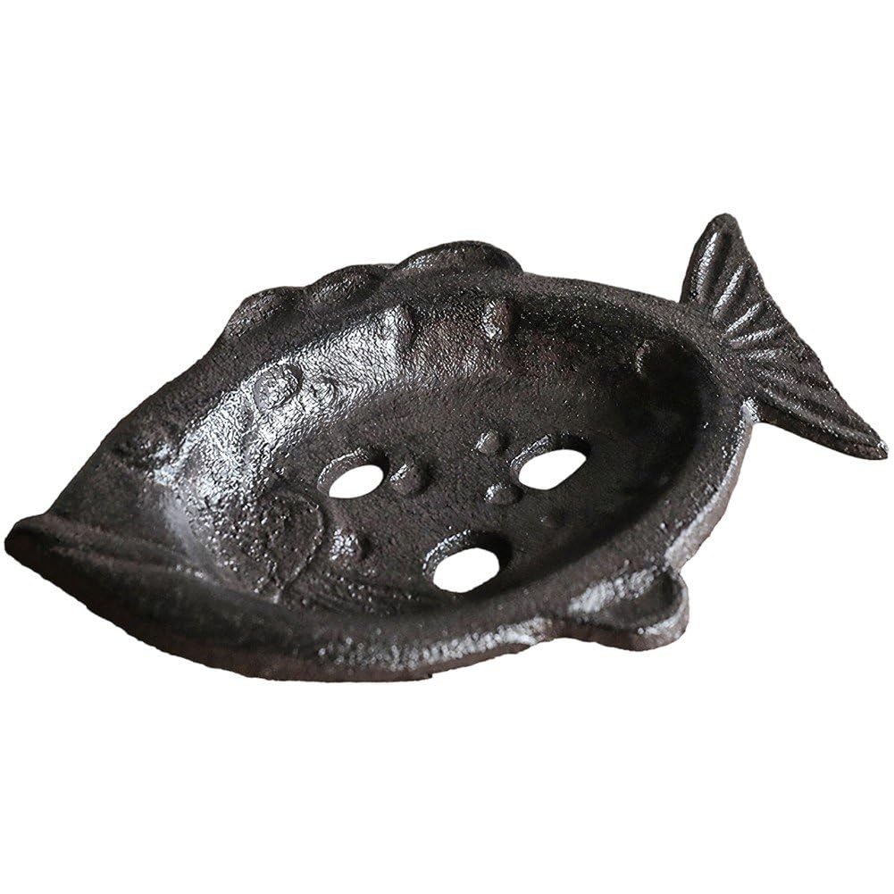 Sslvya Soap Dish, Metal Fish Shaped Shower Soap Holder, Self Draining Bar Soap Holder for Bathroom, Homemade Soaps Saver Retro Soaps Tray
