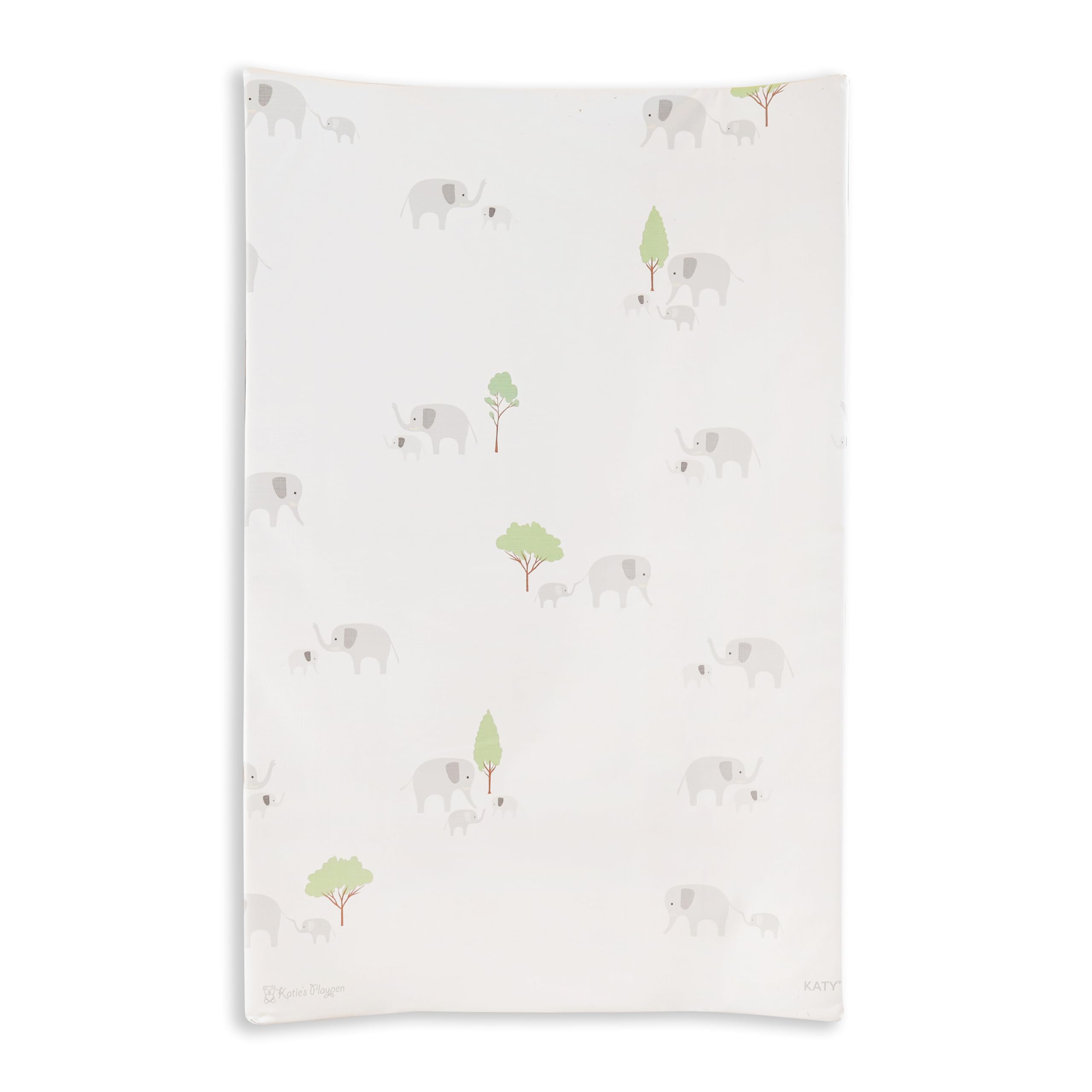 KATY Deluxe Anti Roll Baby Unisex Waterproof Wedge Changing Mat with Curved Sides Elephant Family Design
