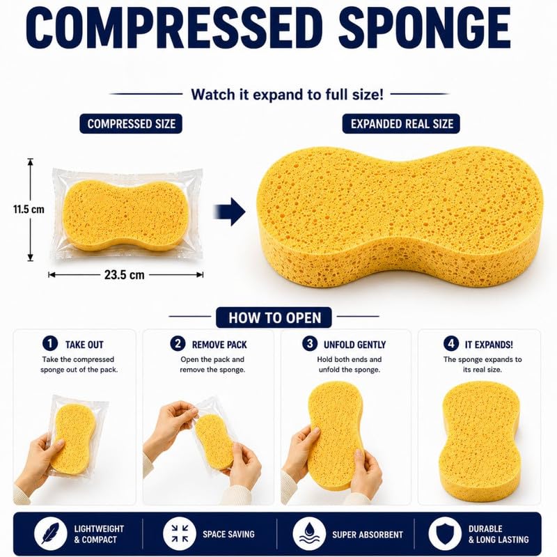 Image of CAR SAAZ Multipurpose Car Wash Sponge (Pack of 2) | Highly Absorbent, Soft, & Scratch-Free, Reusable Cleaning Sponge | for Cars, Bikes, Kitchen, Bathroom, Glass & Household Surfaces