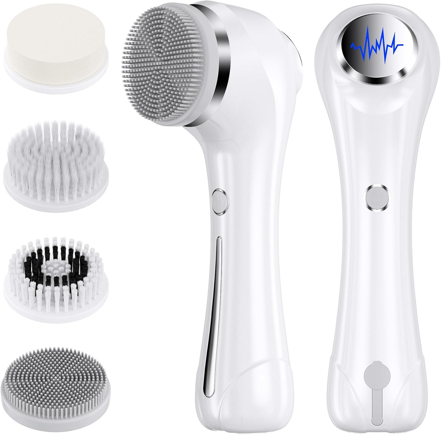 Electric Facial Cleansing Brush, 2-in-1 Face Brush with 4 Brush Heads, EMS Face Massager with Heating, Waterproof Face Cleansing, Deep Cleansing for All Skin Types