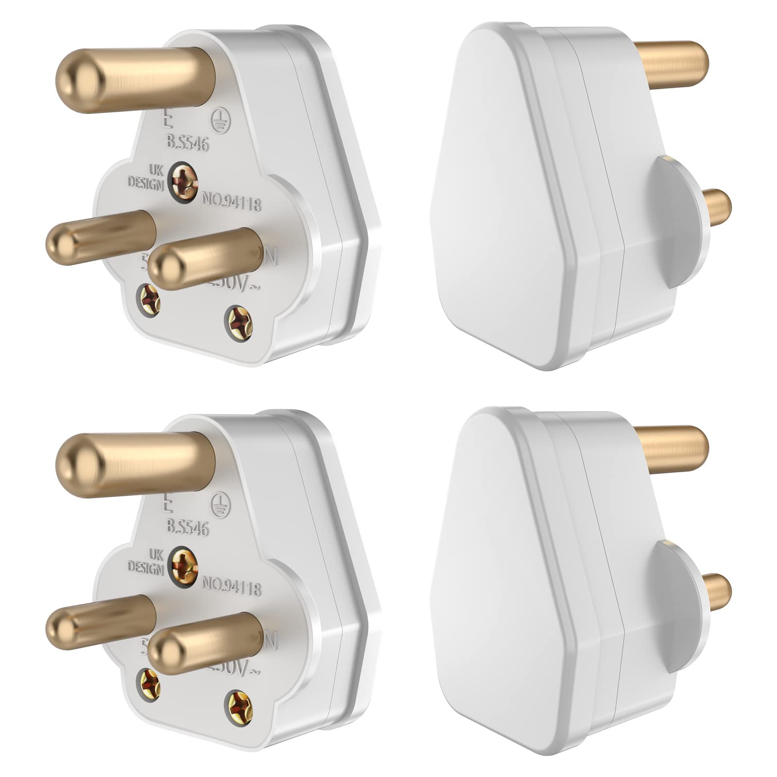 HITRENDS 5 Amp Round Pin Plugs 4 Pieces, Round 3 Pin Plug, 3-Pin Mains Plug Adaptor Household Lamp Plug Lighting Plugs for Home Lights Stage Lighting Lamp Use (White)