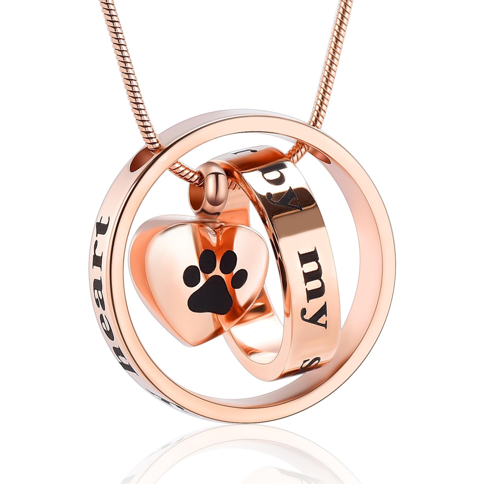 AIWENXI Paw Print Cremation Jewellery for Pet Ashes Urn Necklace for Cat/Dog Ashes Funeral Keepsake Urn Necklace Paw Print Memorial Necklace Forever in My Heart,No Longer by My Side