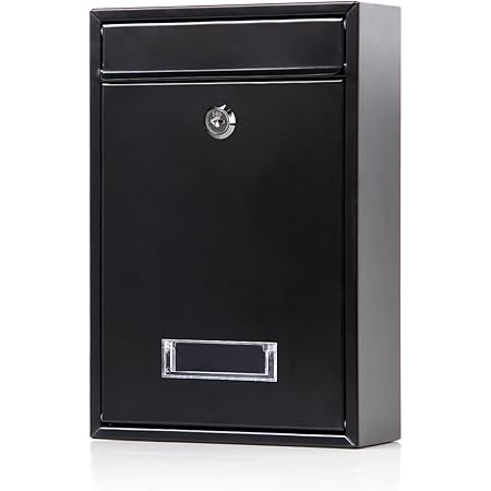 Locking Mailboxes Wall Mounted Vertical – Jssmst Key Lock Drop Mail Box Medium Capacity Galvanized Steel Cover Rust-Proof Metal Post Box, 12.6 x 8.5 x 3.4 Inch, Black, SM-0601L