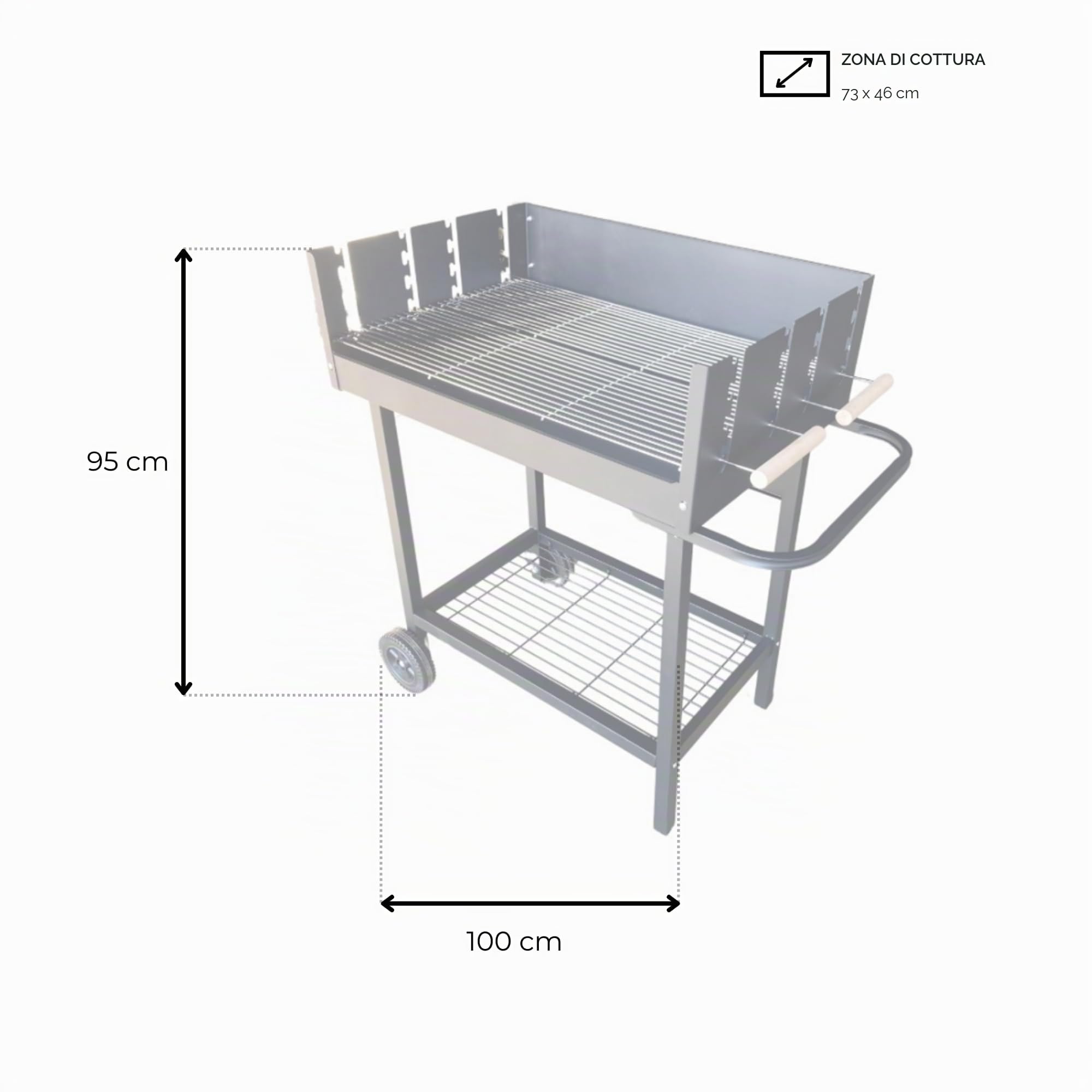 Cook'in Garden - Barbecue a Carbone su Ruote SERENA, Superficie di Cottura XXL, Griglie Posizionabili a Diversi Livelli, Ripiano Inferiore, Cisterna in Acciaio