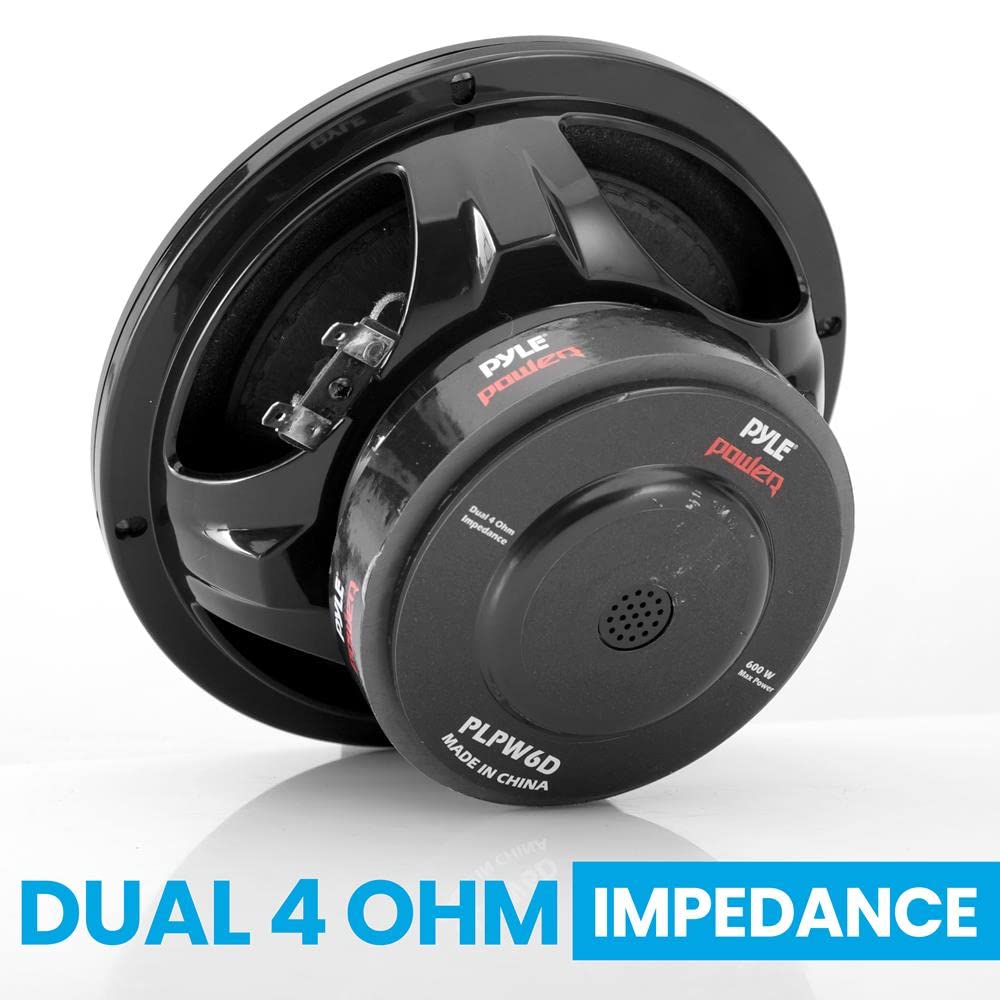 1 PYLE PLPW6D subwoofer 16,5 cm 165 mm 6,5" 300 watt rms 600 watt max podwójna cewka 4+4 ohm dvc podwójna cewka drgająca do pokrywy bagażnika samochodu, 1 sztuka