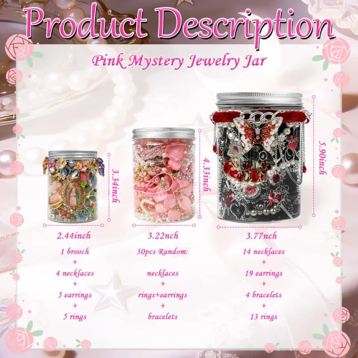Image of SMUOBT Mystery Jewelry Jar Bundle - Surprise Vintage Jewelry Box for Women,Gift Jewelry Set (Necklace, Earrings, Rings,Kracelet,Keychain) - Unique Birthday Gift for Women