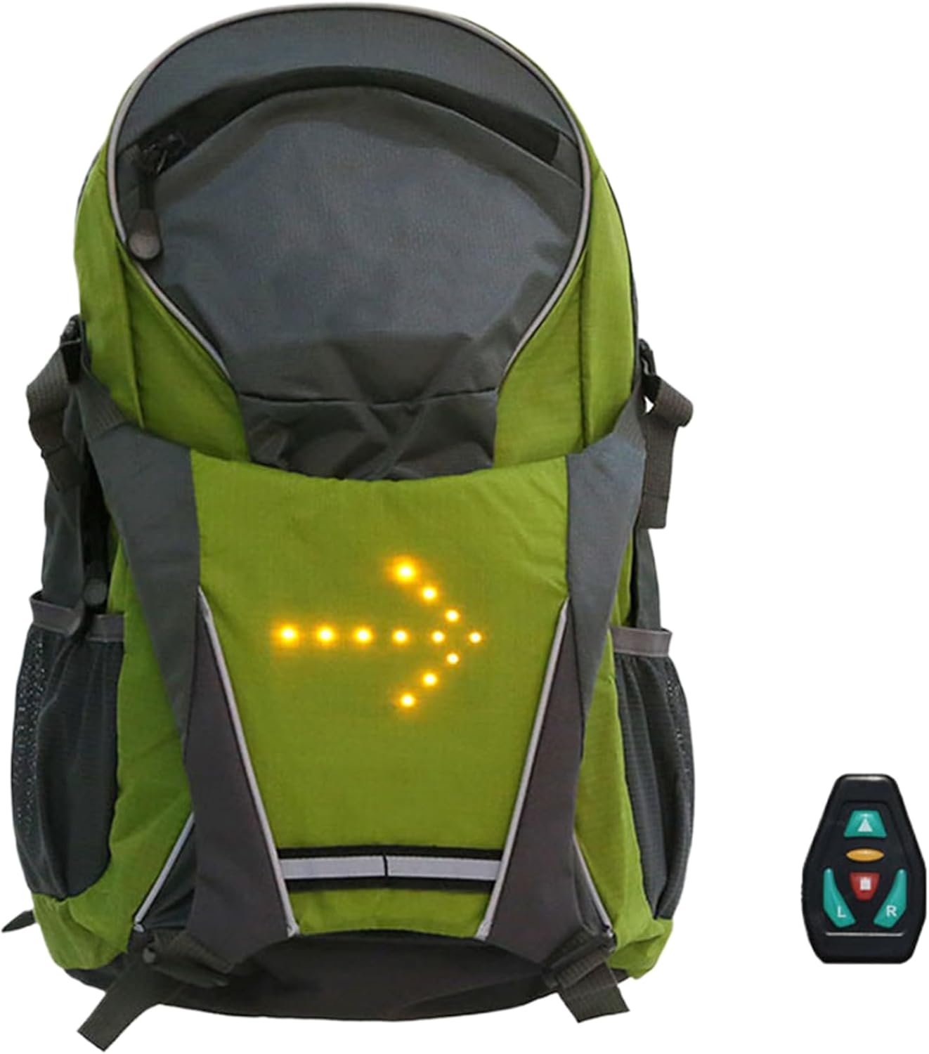 Backpack, Cycling Backpack 18L Night Safety Indicator Lights Outdoor Cycling LED Stable Adjustable Nylon Motorcycle for Camping, Running, Hiking (Green)