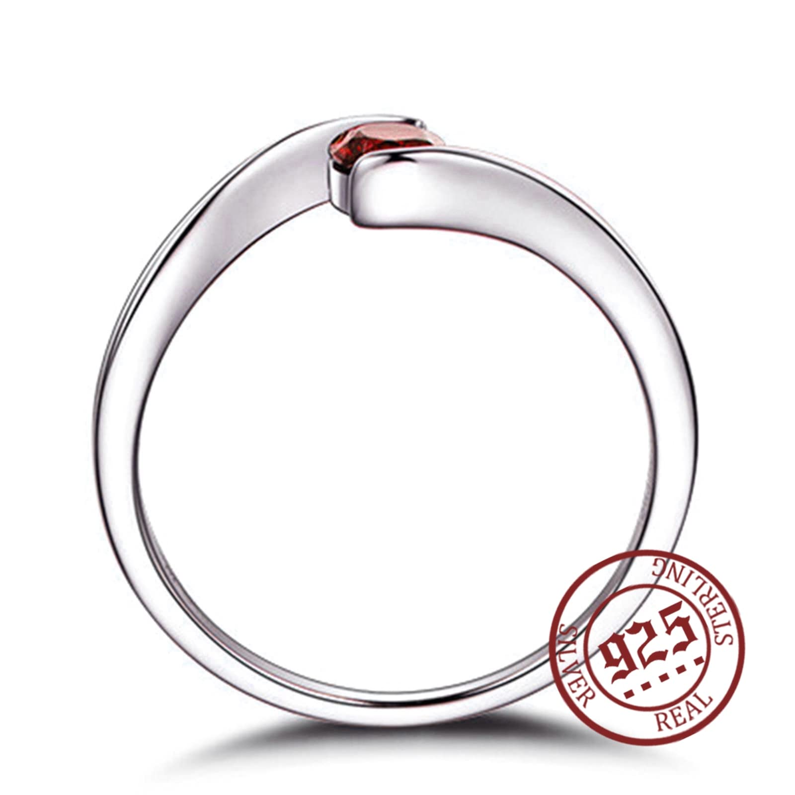 Ring Schmuck Bandring Silber Rot Runden Zirkonia Sinnvolle Geschenke für Freundin Größe 45 (14.3)-65 (20.7)