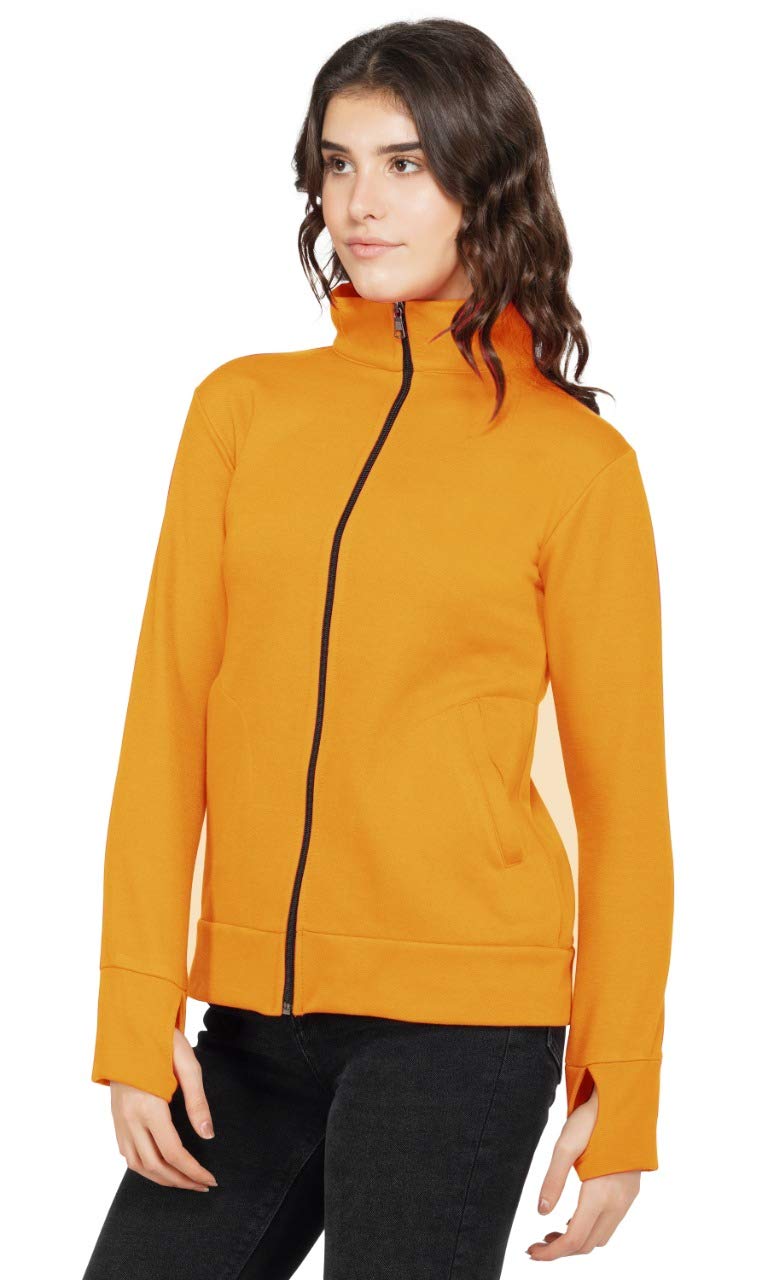 PALOMI Soft Shell Slim Fit Fleece Zipper Jacket with Sheered Thumb Cut and Stand Collar with Pockets for Girls and Women (Yellow Mustard, XXL) 4