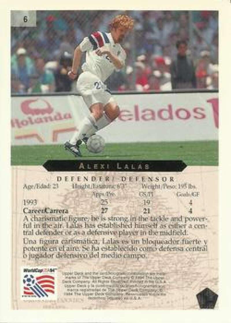 1994 Upper Deck World Cup Contenders English/Spanish #6 Alexi Lalas USA Soccer Card in Raw (NM or Better) Condition