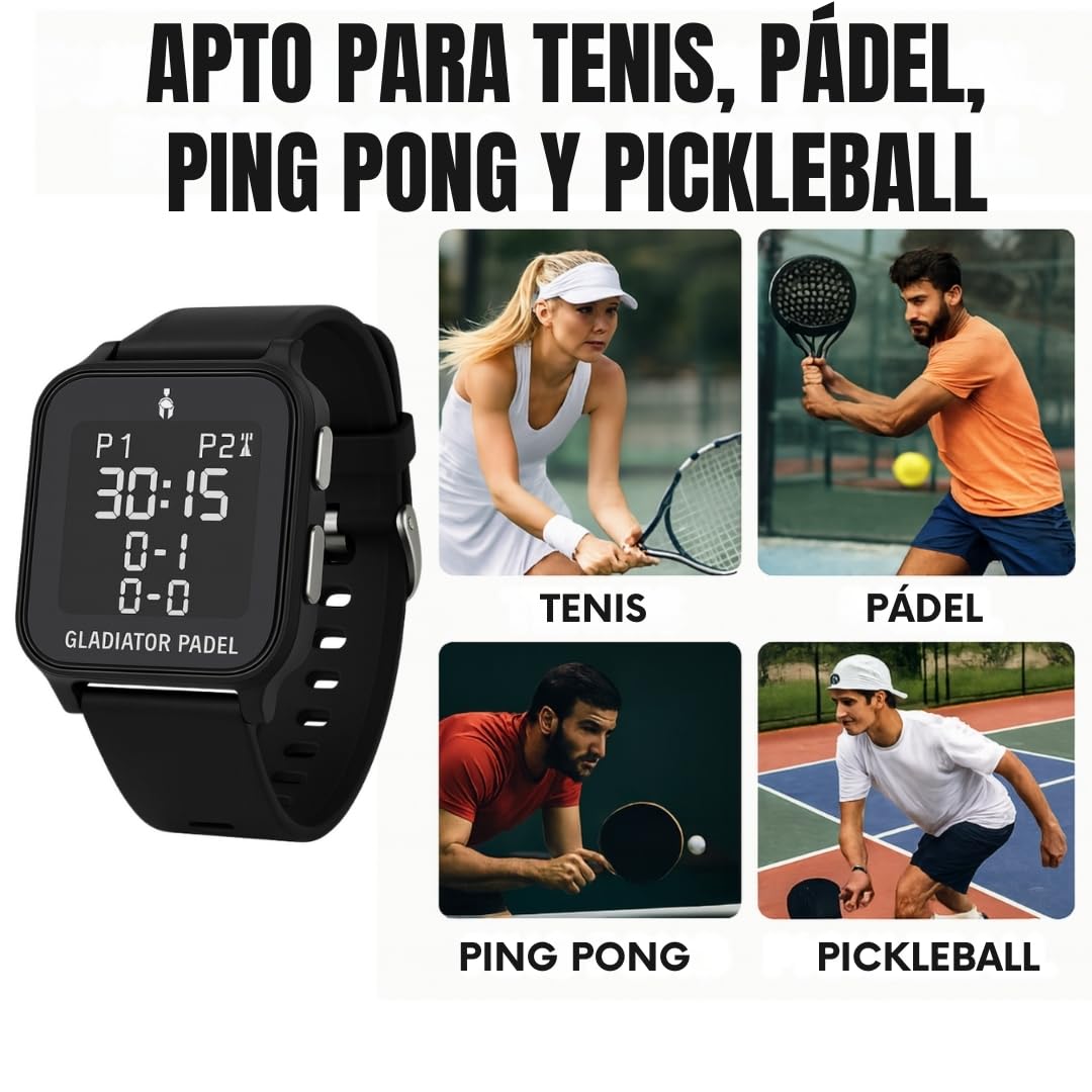 Reloj Contador de Puntos Electrónico para Pádel, Tenis, Pickeball y Ping Pong con Alarma y Cronómetro Resistente al Agua