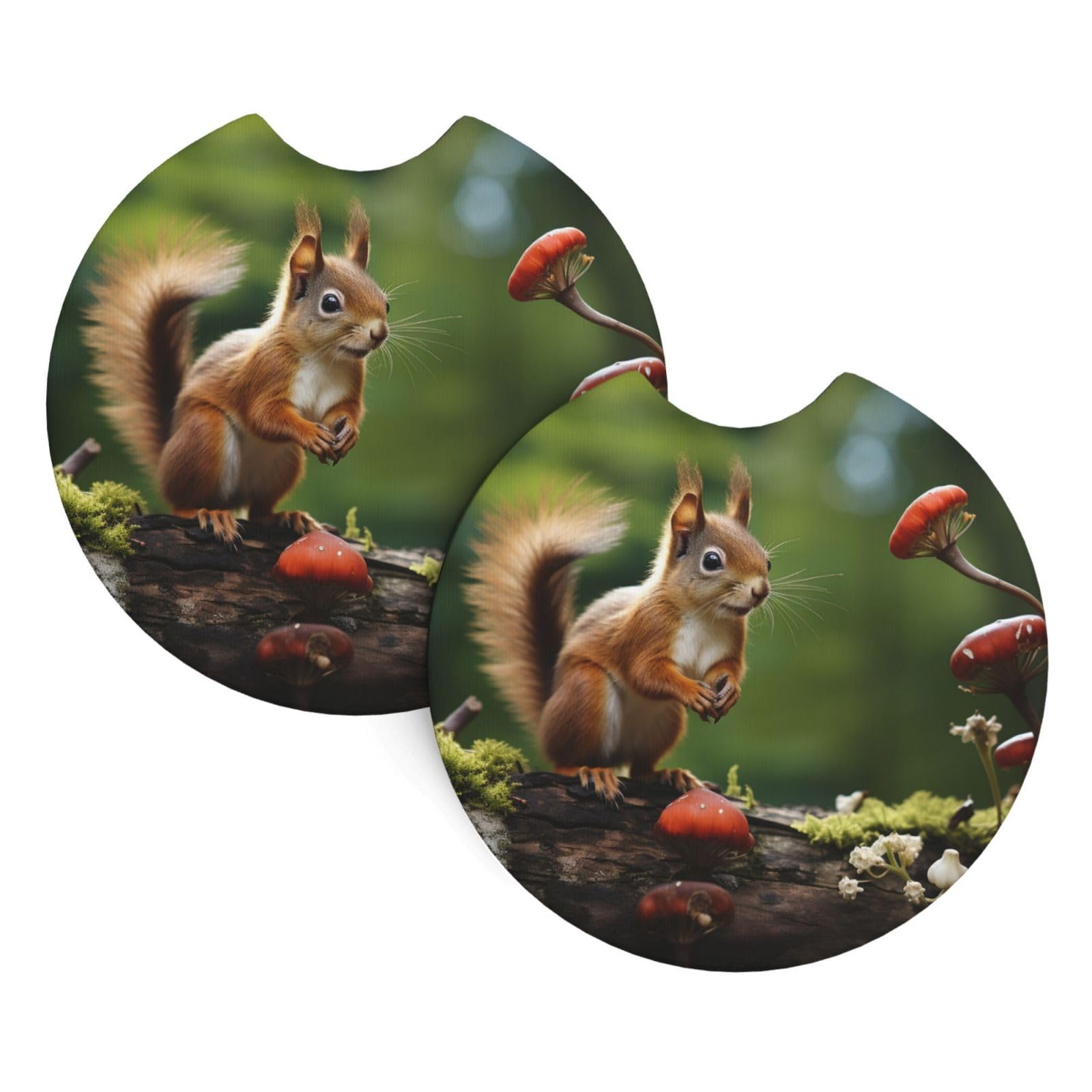 2PCS Car Coaster for Cup Holders Universal Auto Cup Mat Red Squirrel on Small Green ​Hill Cup Coaster Pad 2.7" Waterproof Neoprene Non-Slip Cup Holder Coasters Car Interior Accessories for Women Men