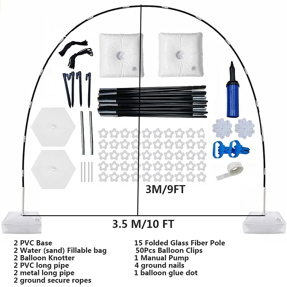 Kit Arco Per Palloncini Regolabile 3x2,2m – Base Con Sacchetti D’Acqua E Aste In Fibra Di Vetro – Per Feste, Matrimoni, Compleanni E Baby Shower