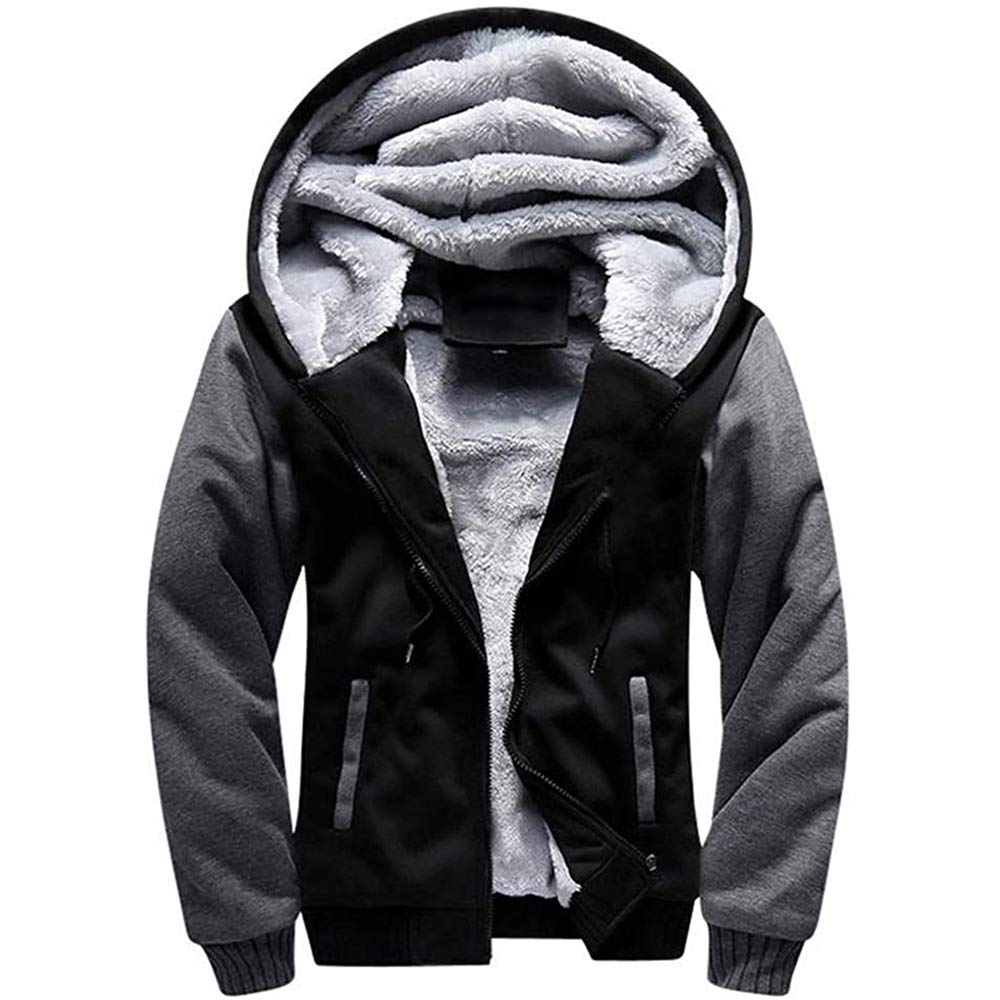 LBL Homme Hiver Chaud Sweats à Capuche Zippé Épaisse Veste de Manches Longues