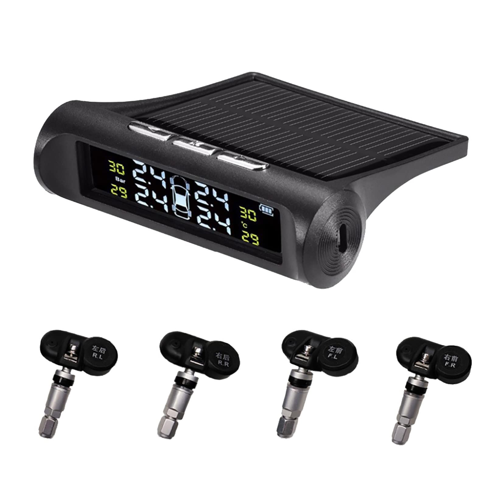 Tire Pressure Monitoring System - Solar Power Wireless TPMS Monitor with 4 External or Internal Sensors LCD Display Real-time Alarm Pressure Temperature for Van Truck Cars (with Internal Sensor)