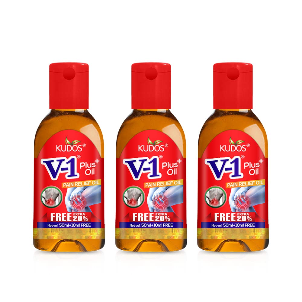 Kudos V-1 Plus Pain Relief Oil | For Exclusive Blend for Bones & Joints | 50ml + 10ml Free | Pack of 3