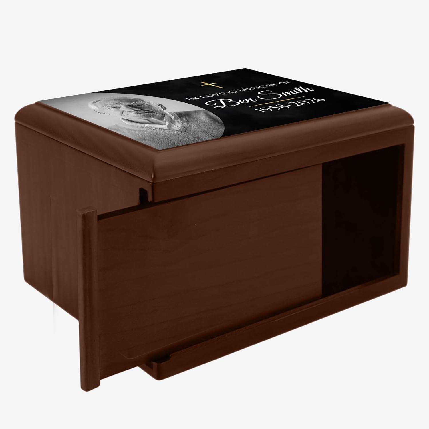 Personalized Wooden Urns for Human Ashes - Custom Cremation Urn for Adult up to 170 lbs - Add Your Photo and Text - Custom Burial Memorial Keepsake, Dark Walnut (Design 8) - Image 4