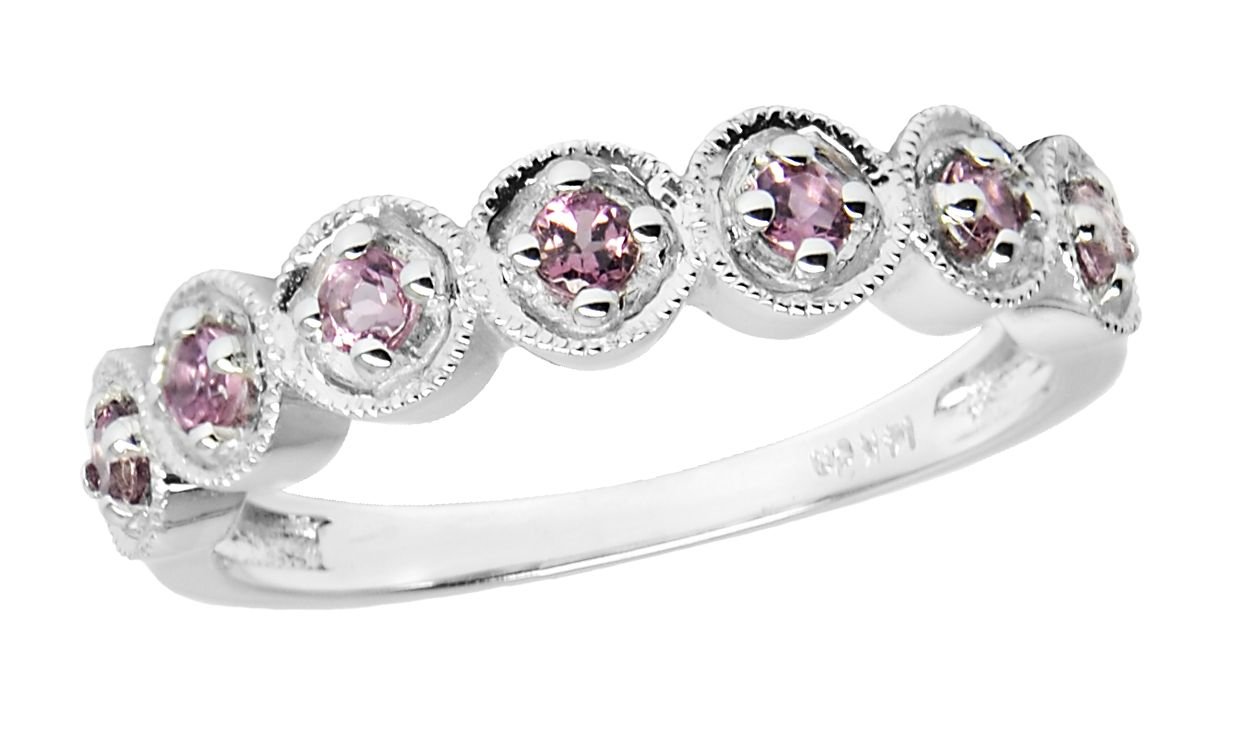 AFJewels 14K White Gold 0.26 Ct Round Pink Tourmaline Anniversary Wedding Womens Ring