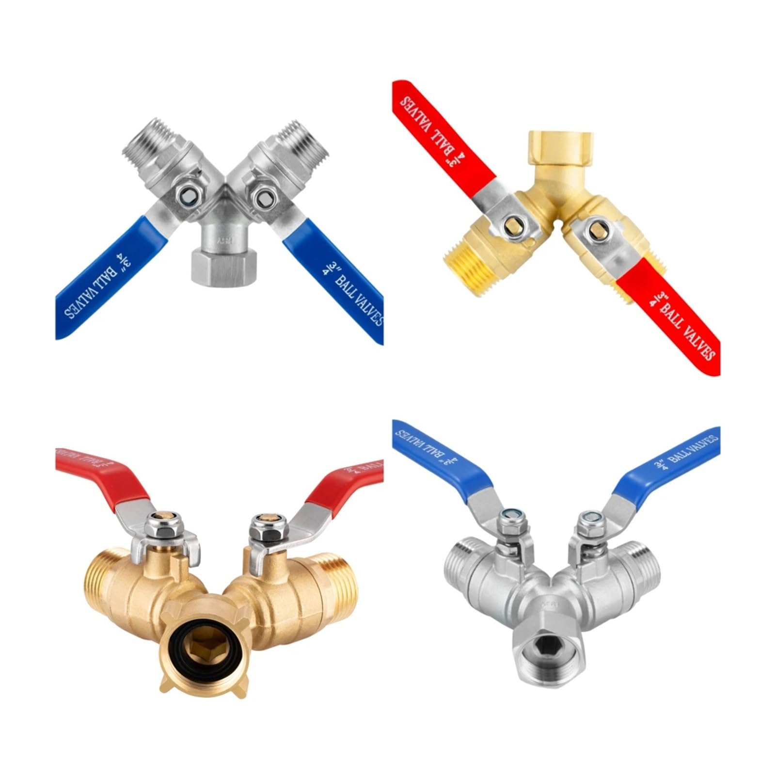 Grifo de Bola de unión de Tres vías con Rosca de jardín de 3/4" de latón y Acero Inoxidable, Fabricado en Estados Unidos (Acero Inoxidable).