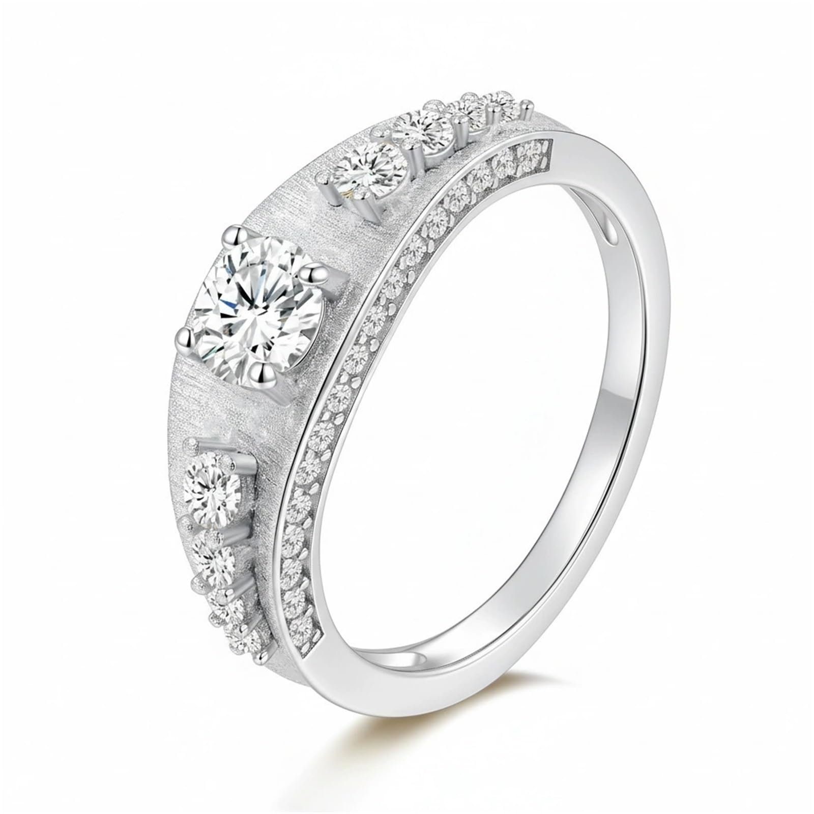 Uniseks S925 Sterling Silver Okrągły Moissanite Naprzemienny Szczotkowany Pierścień