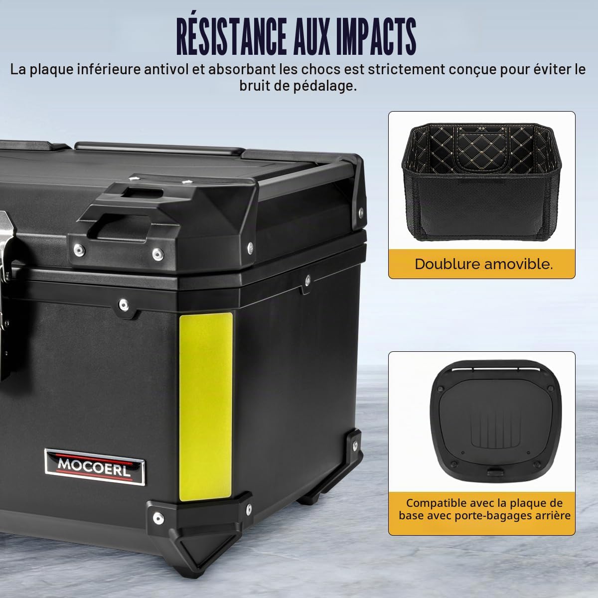 MOCOERL Top Case Moto, ABS Coffres et Bagages Moto,Bagagerie pour Casques et Bagages Scooters,Support de Fixation Universel (45, litres, E-570)