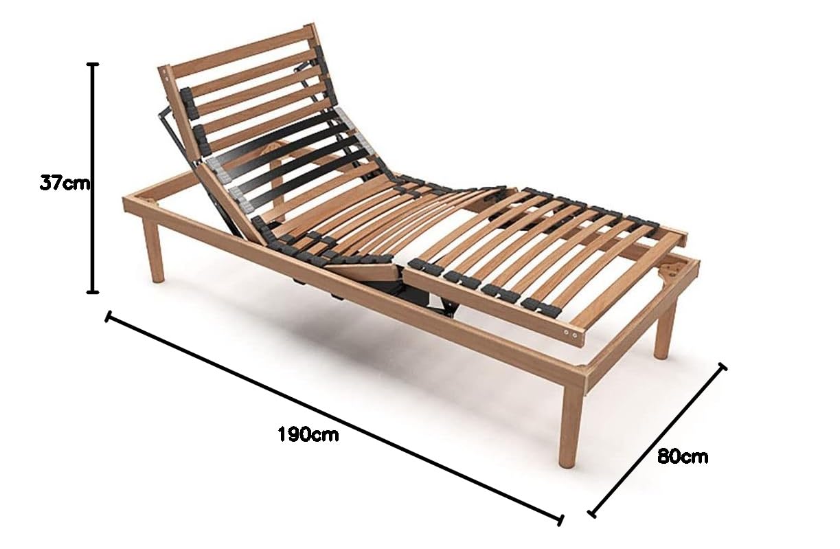 Comprarredo Rete ortopedica elettrica motorizzata in legno di faggio naturale con regolatori di portanza, due motori indipendenti, batteria di emergenza e telecomando, singola 80x190
