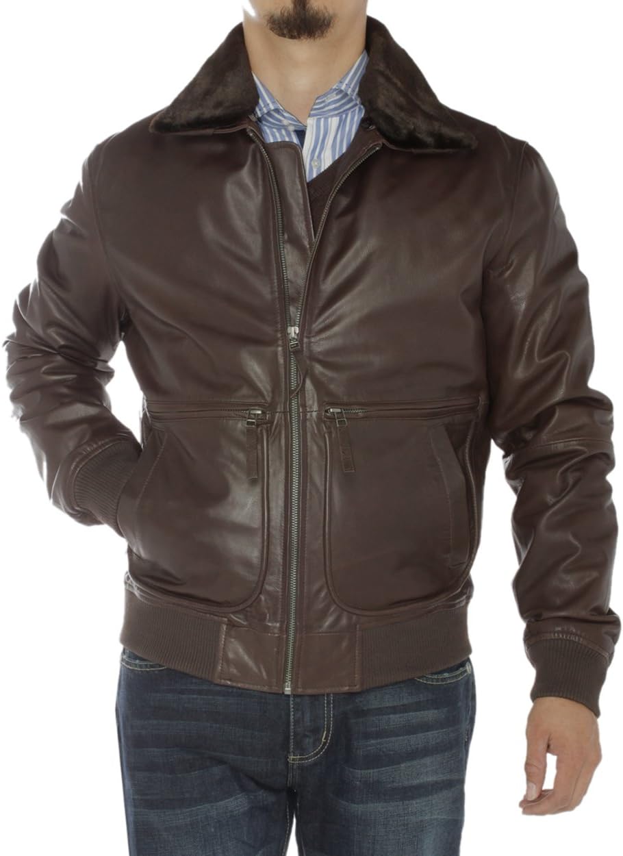 GN Luciano Men's Nappa Leather Flight Bomber Jacket