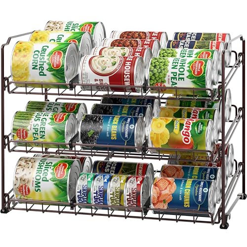 Simple Houseware Stackable Can Organizer Rack for Pantry/Cabinet – 11.5' D x 17' W x 13.75' H, Holds 36 Cans, 3-Tier Can Food Storage Dispenser, Bronze