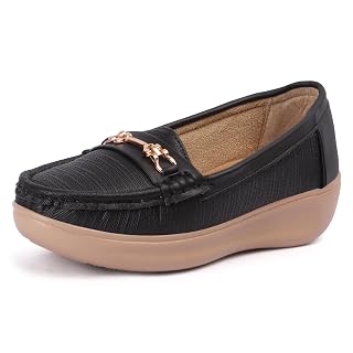 Vendoz Women’s Comfortable Loafers | Ultra Lightweight I Stylish Slip-On Casual Shoes with Metal Buckle | Everyday Mocassins Ballet I for Casual Office Formal Wear LF821BL-37 Black
