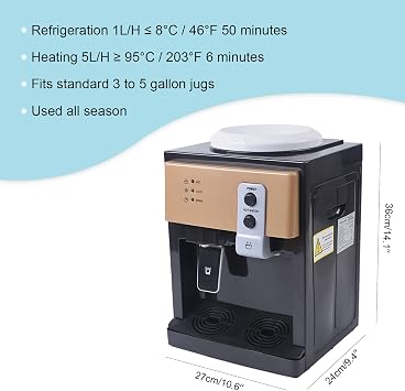 Top Loading Water Cooler Dispenser - Desktop Electric Hot and Cold Dispenser, 3 Temperature Settings Boiling Water, Normal Ice Water(46-59F) for 1 to 5 Gallon Bottles, Gold 550w