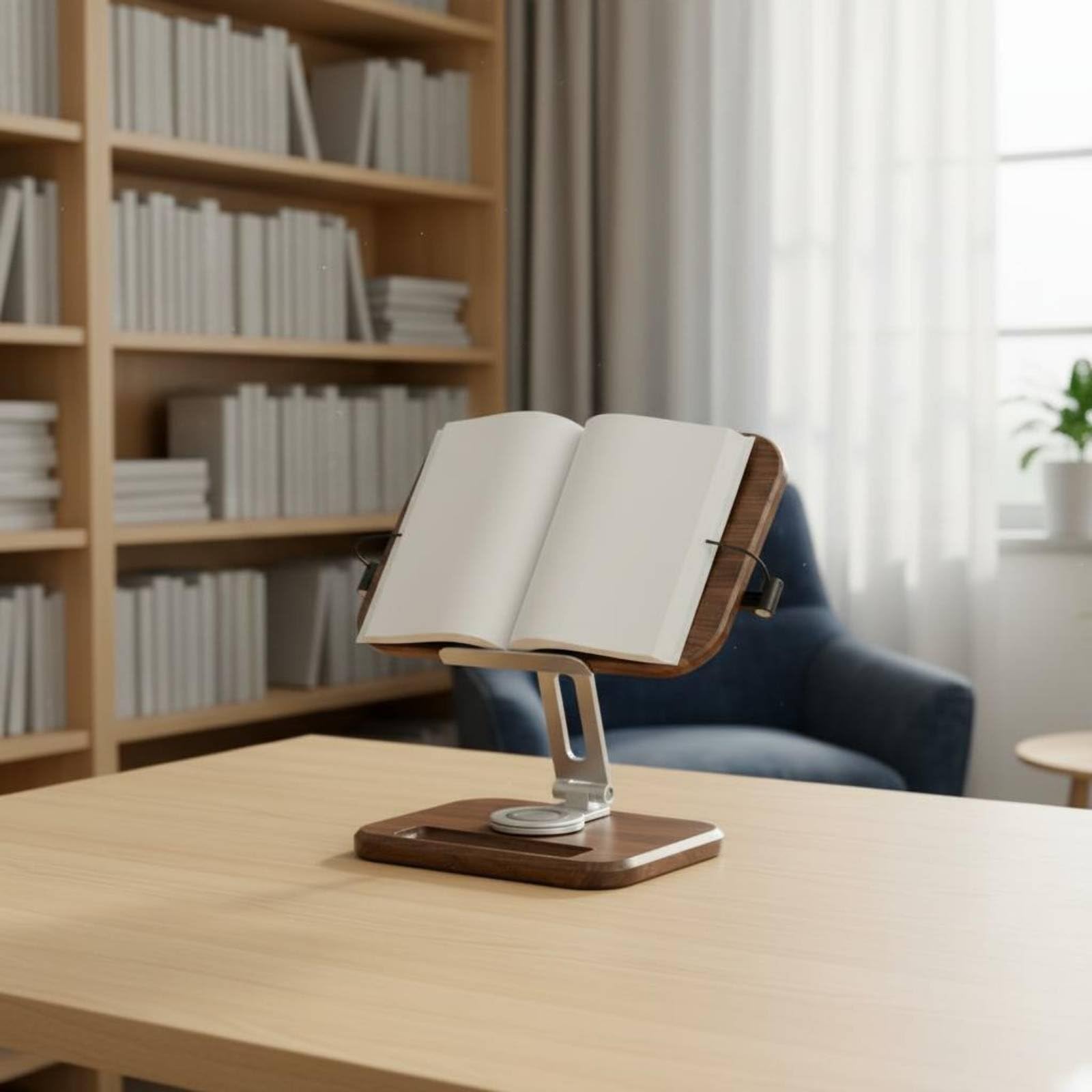 B Baosity Atril de Lectura Soporte de Libros Plegable con Brazo Regulable y Base Giratoria de Aluminio y Adecuado para Escritorio Lectura Diaria Oficina Hogar