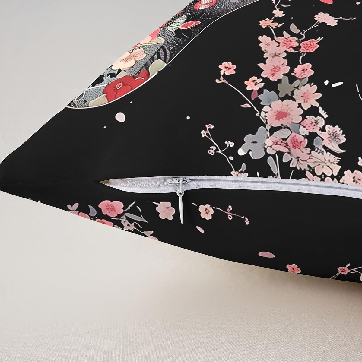 Erosebridal Ukiyo-E Cushion Cover 24x24 Inch Kimono Throw Pillow Cover for Kids Girls Women Retro Painting Japanese Style Aesthetic Black Pink Cushion Case Soft Decorative Pillowcase
