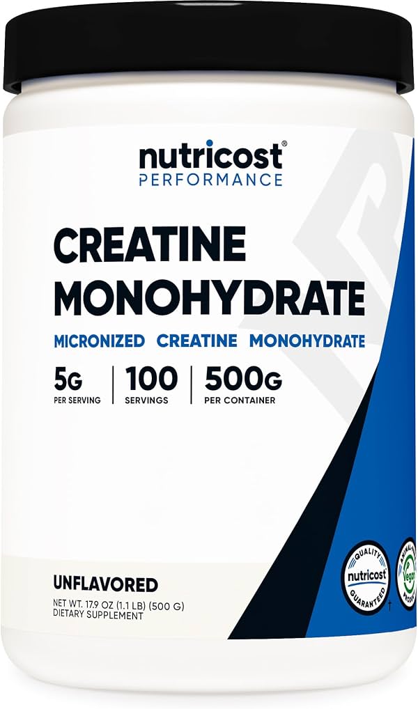 Nutricost Creatina Monohidrato en Polvo Micronizado 500G, 5000mg por Porción (5g) - 100 Porciones, 17.9 Oz