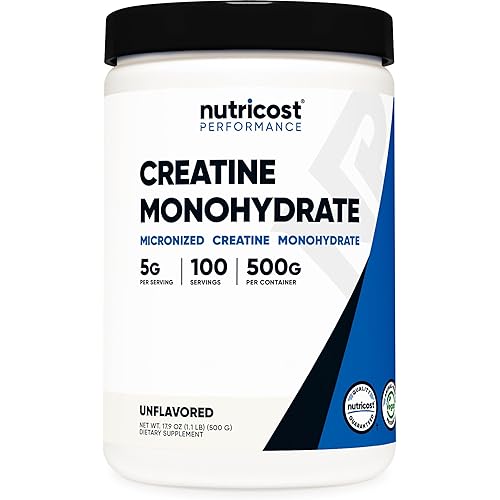 Nutricost Creatine Monohydrate Micronized Powder 500G, 5000mg Per Serv (5g) - 100 Servings, 17.9 Oz