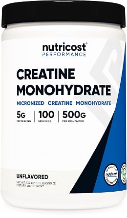 Nutricost Creatine Monohydrate Micronized Powder 500G, 5000mg Per Serv (5g) - 100 Servings, 17.9 Oz