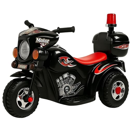 Mini Moto Elétrica Infantil Policial Vermelha com Som Sirene e Luz Giroflex com Baú