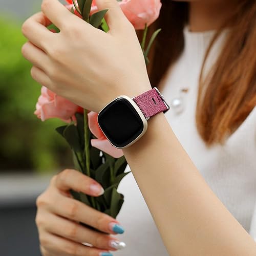 Miniatura 2 de Paquete de 4 correas deportivas transpirables y 2 pulseras de repuesto de tela tejida suave compatibles con Fitbit Sense y Versa 3, tamaño pequeño