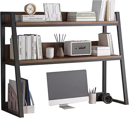 Estantería de escritorio para escritorio de computadora, organizador de estantería de 2 niveles, estante de almacenamiento de madera multiusos para