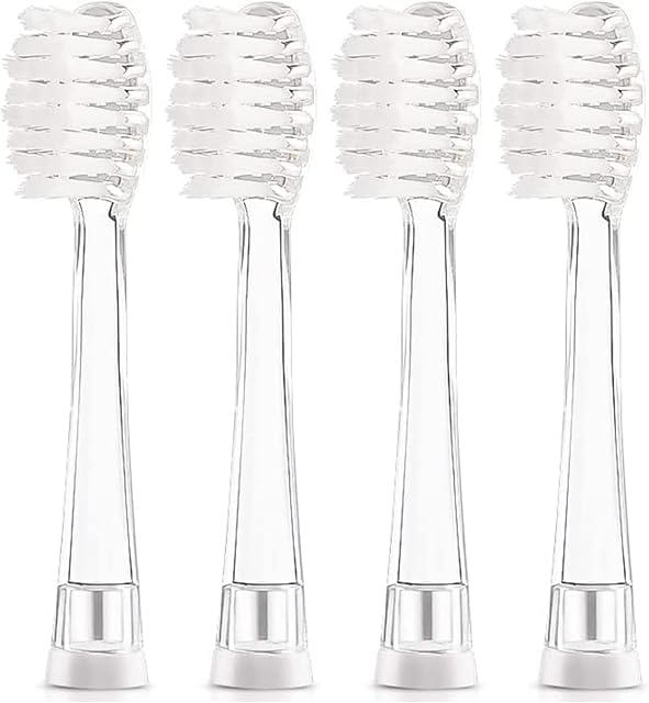 Seago SG977 SGEK6 Replacement Toothbrush Heads Compatible with Brush-Baby KidzSonic Dinosaur and Flamingo/Dada-Tech DT-K6 Kids Electric Toothbrush 4 Per Soft Bristles-4 Big Brush Heads