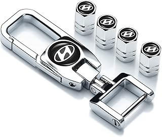 Tire Valve Stem Caps and Metal Keychain Combo Compatiable with Hyundai Valve Stem Cover Compatiable with Hyundai Santa Fe Palisade Kona Elantra Car Tire Valve Stem Cover Car Accessories