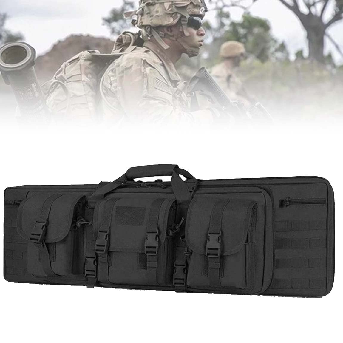Sac à pistolet tactique rembourré noir avec trois poches à boucle