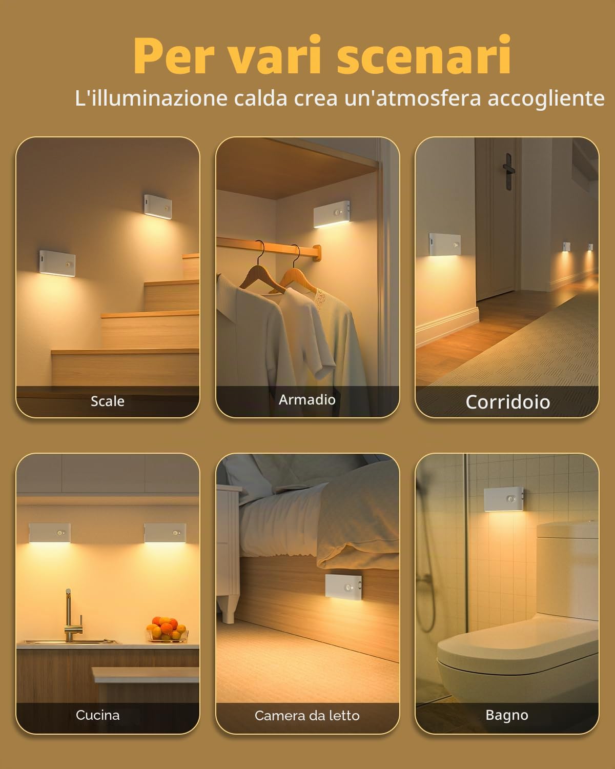 WILLED Luce Notturna, 4 Pezzi Lampada Notturna Sensore Movimento, Caricabile USB Luce Notturna Bambini con 3 Modalità (Auto/ON/OFF), per Scale, Camere da Letto, Cucina, Corridoio e Bagno