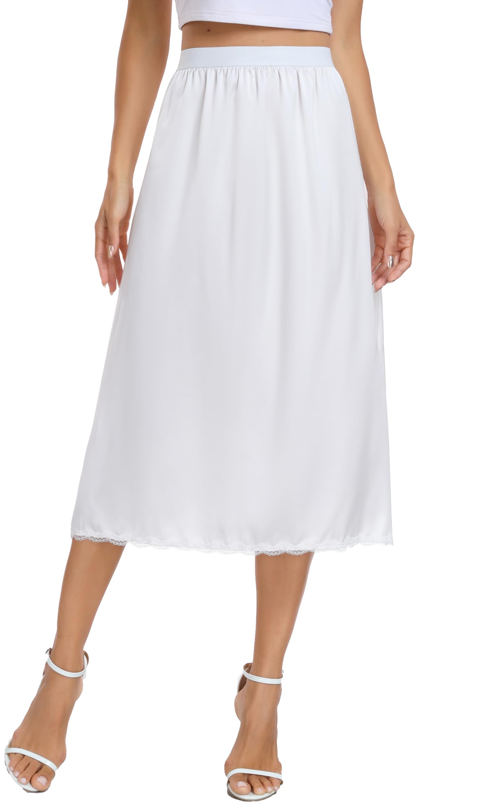 Vlazom Women's Satin Half Slip for Under Dress Long Underskirt Soft Under Slips for Women Under Dresses Size S-XXL